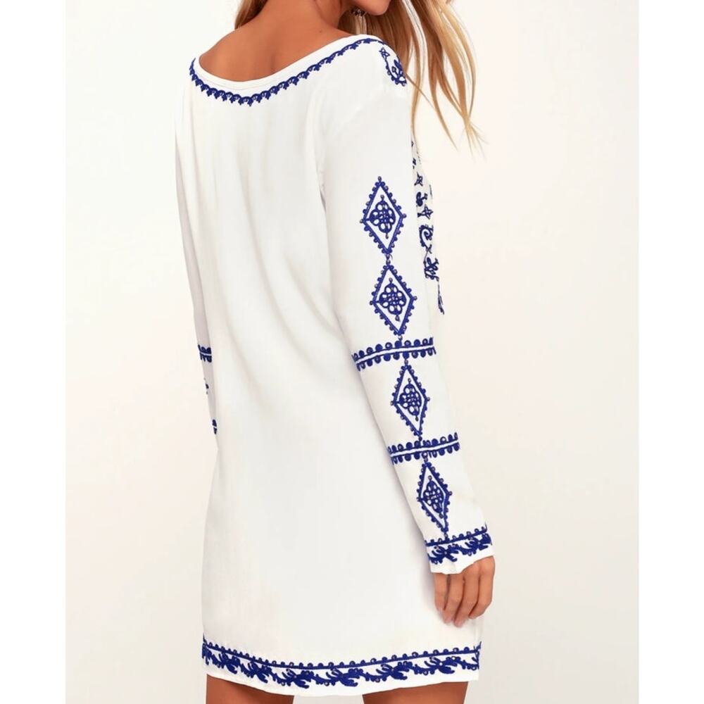 Lulus A Day In The Life Embroidered Long Sleeve Mini Dress Women's Small White - Picture 8 of 16